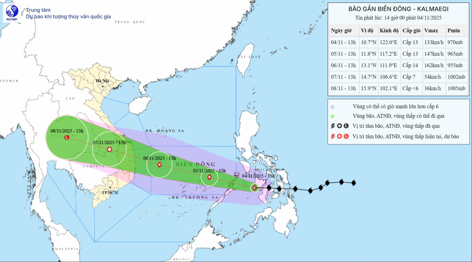 Bão Kalmaegi mạnh cấp 13, giật cấp 16, tiến sát Biển Đông - Ảnh 1