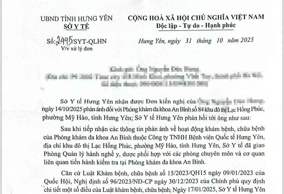 Phòng khám An Bình bị xử phạt 57 triệu đồng vì vi phạm hoạt động khám, chữa bệnh. Ảnh chụp từ văn bản