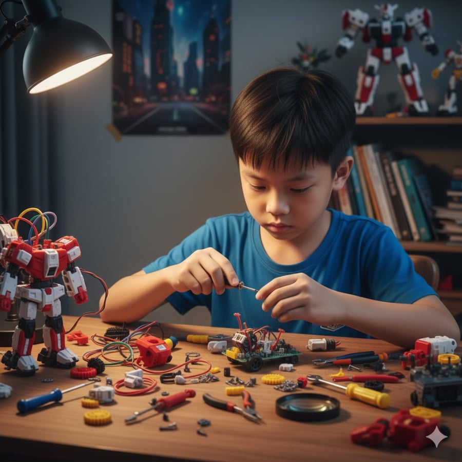 Trẻ mê tháo lắp bộc lộ khả năng quan sát và tư duy kỹ thuật – nền tảng cho sự sáng tạo tương lai.